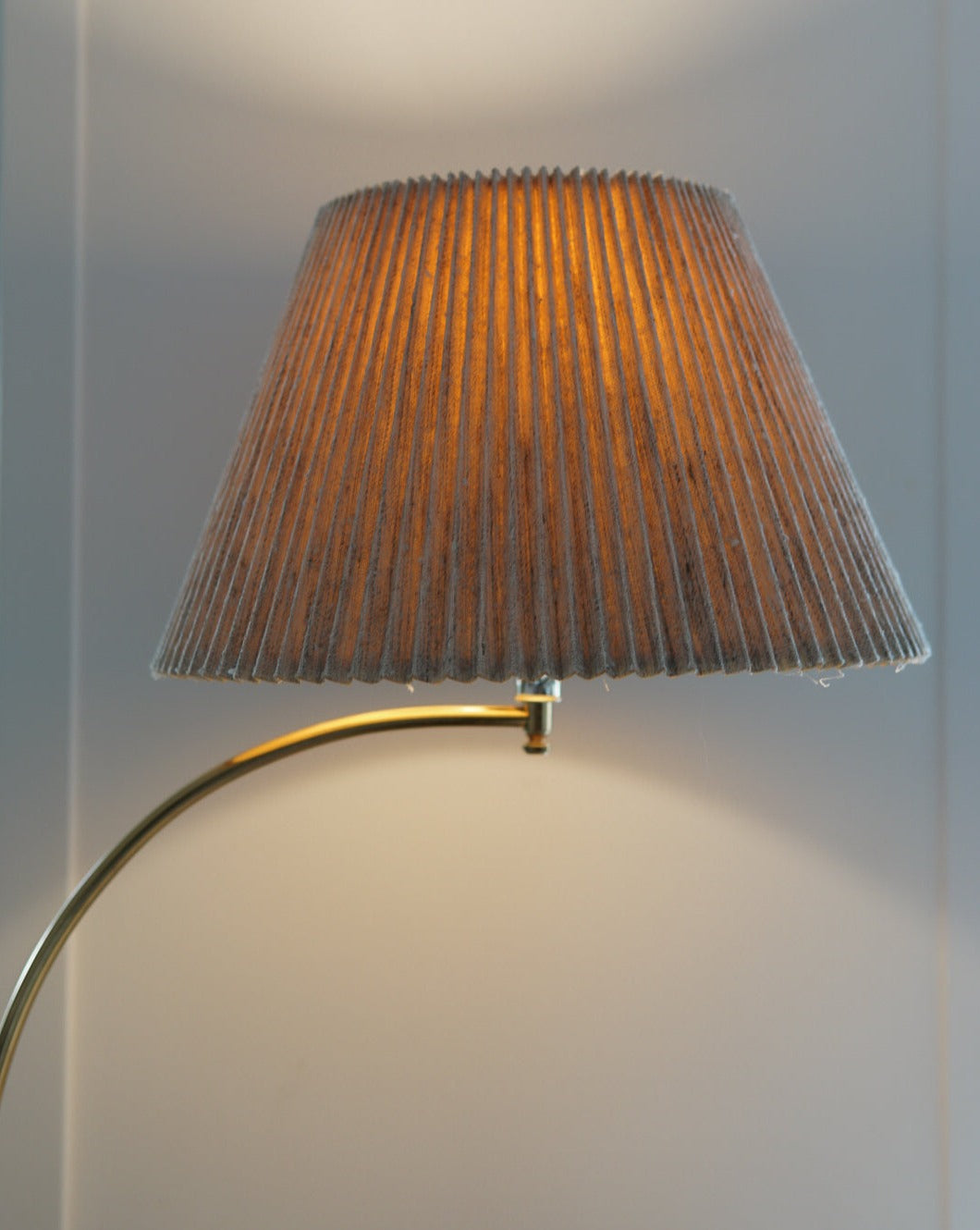 Gold Arc Floor Lamp w/ Pleated Shade