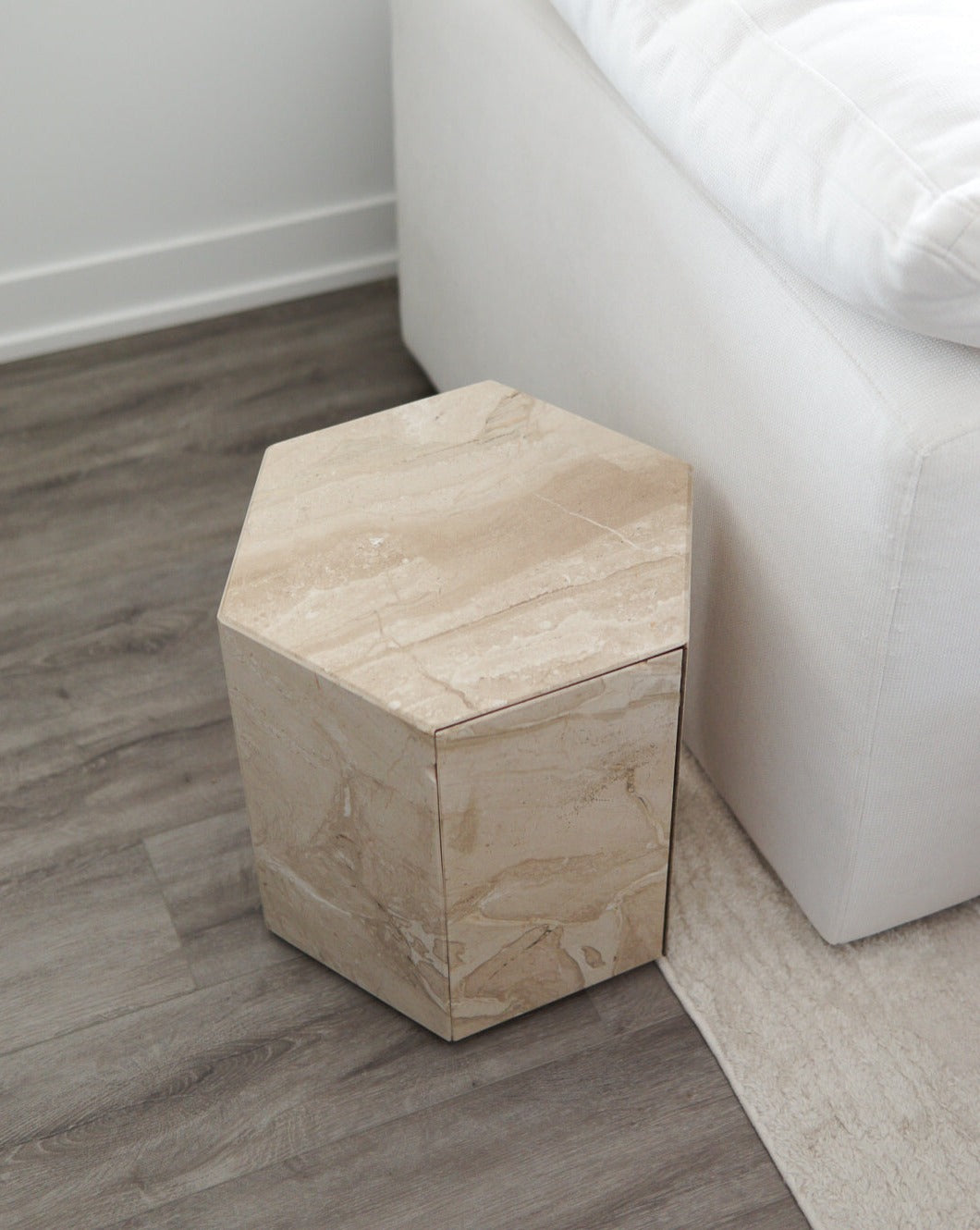 Marble Hexagonal Side Table with Storage