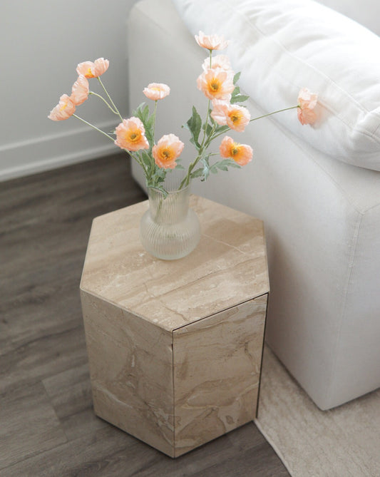 Marble Hexagonal Side Table with Storage