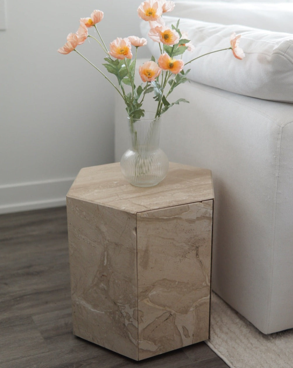 Marble Hexagonal Side Table with Storage