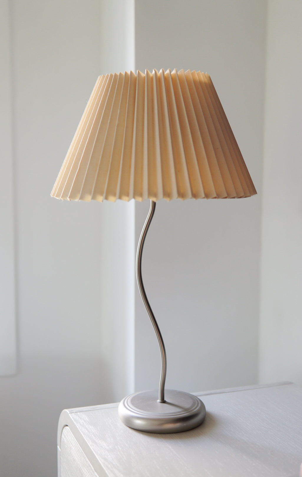 Silver Squiggle Lamp with Pleated Lampshade