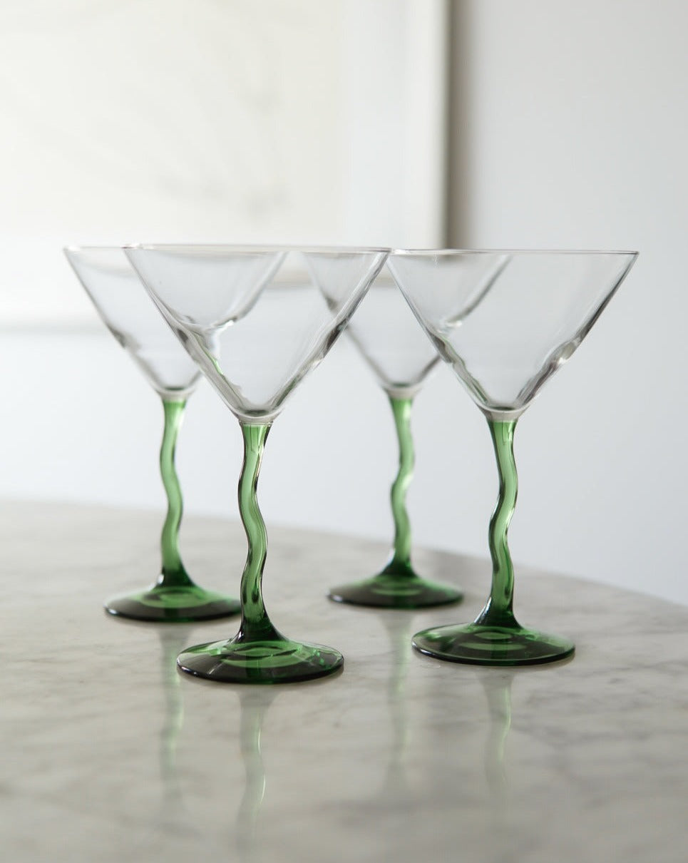 Green Squiggle Martini Glasses