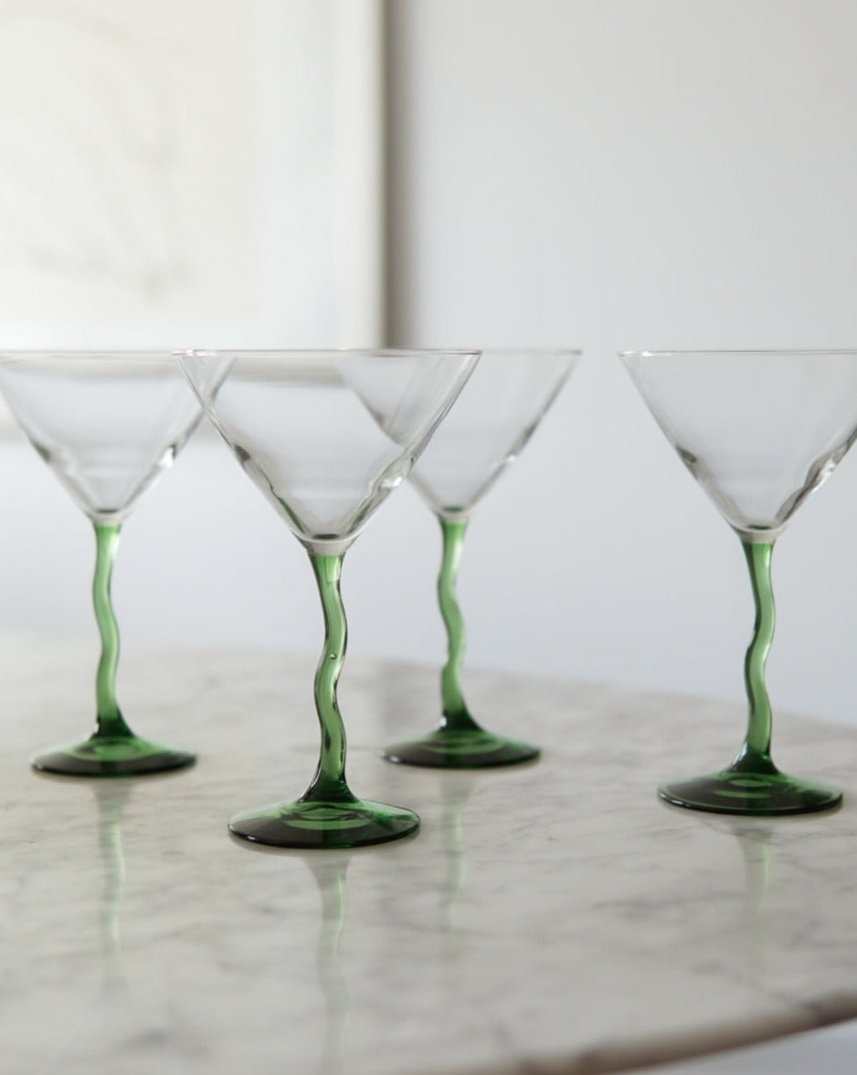 Green Squiggle Martini Glasses