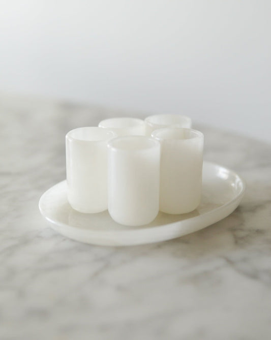 White Onyx Shot Glasses with Tray