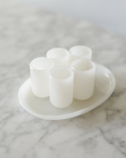 White Onyx Shot Glasses with Tray