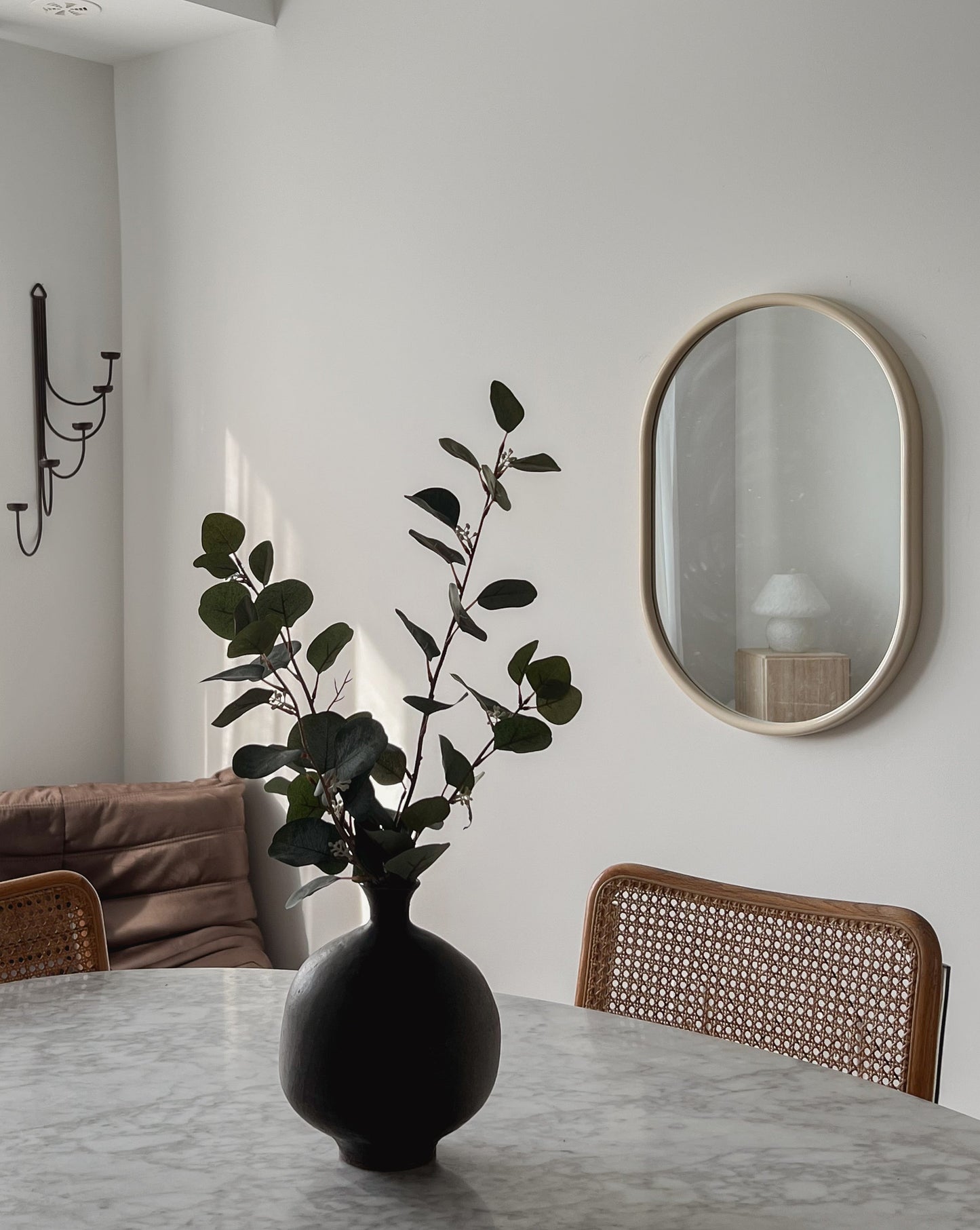 Vintage Cream Lacquer Oval Mirror