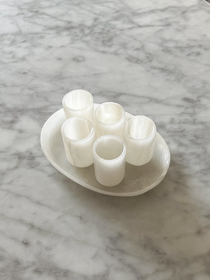 White Onyx Shot Glasses with Tray